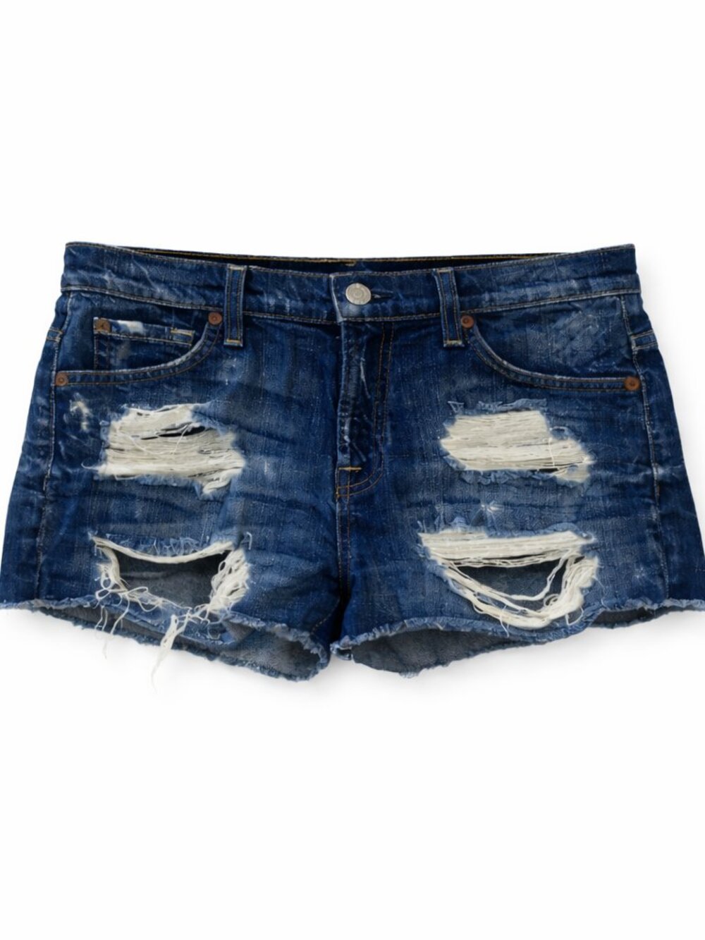 7 For All Mankind Dark Blue Distressed Denim Shorts